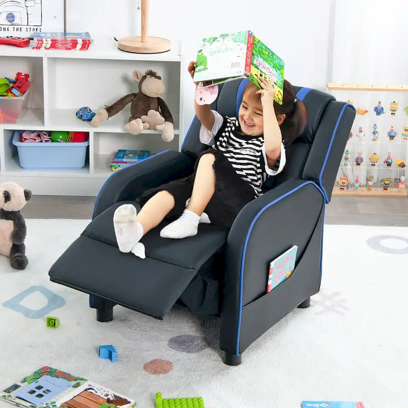 Poltrona Reclinabile per Bambini, Ergonomica, in Pelle, con Poggiapiedi