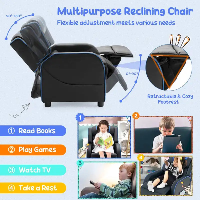 Poltrona Reclinabile per Bambini, Ergonomica, in Pelle, con Poggiapiedi