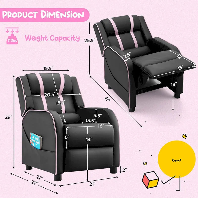 Poltrona Reclinabile per Bambini, Ergonomica, in Pelle, con Poggiapiedi