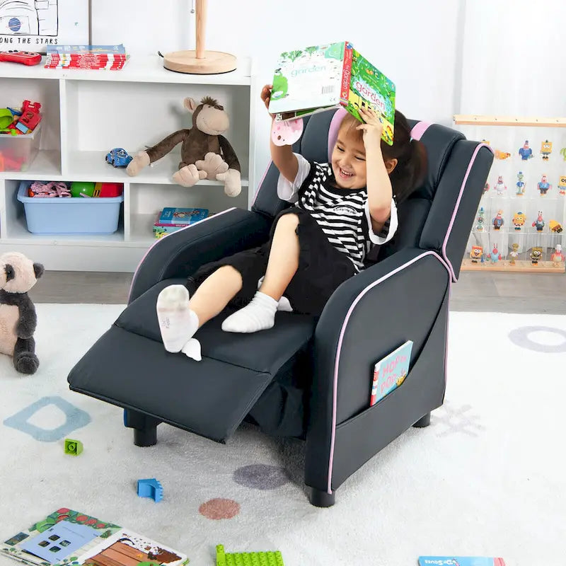 Poltrona Reclinabile per Bambini, Ergonomica, in Pelle, con Poggiapiedi
