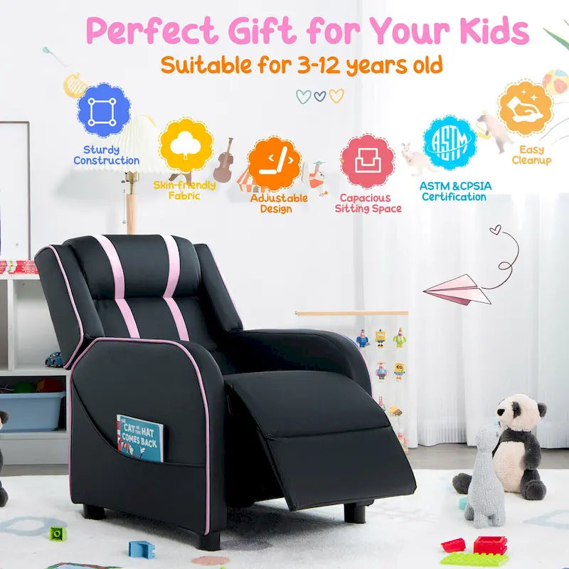 Poltrona Reclinabile per Bambini, Ergonomica, in Pelle, con Poggiapiedi