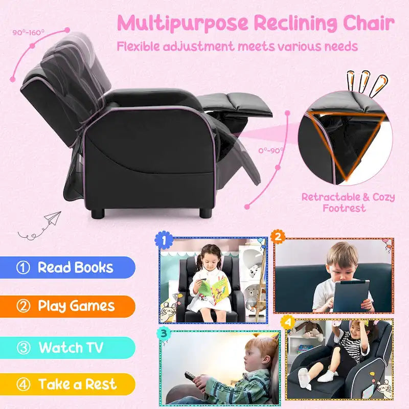 Poltrona Reclinabile per Bambini, Ergonomica, in Pelle, con Poggiapiedi