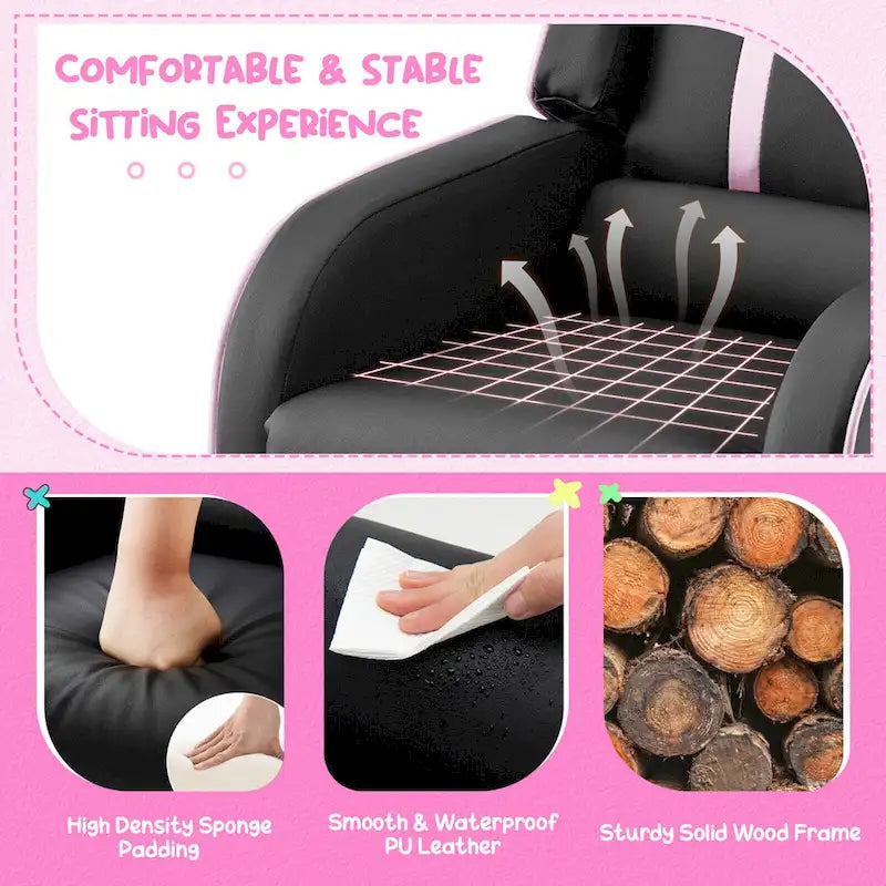 Poltrona Reclinabile per Bambini, Ergonomica, in Pelle, con Poggiapiedi