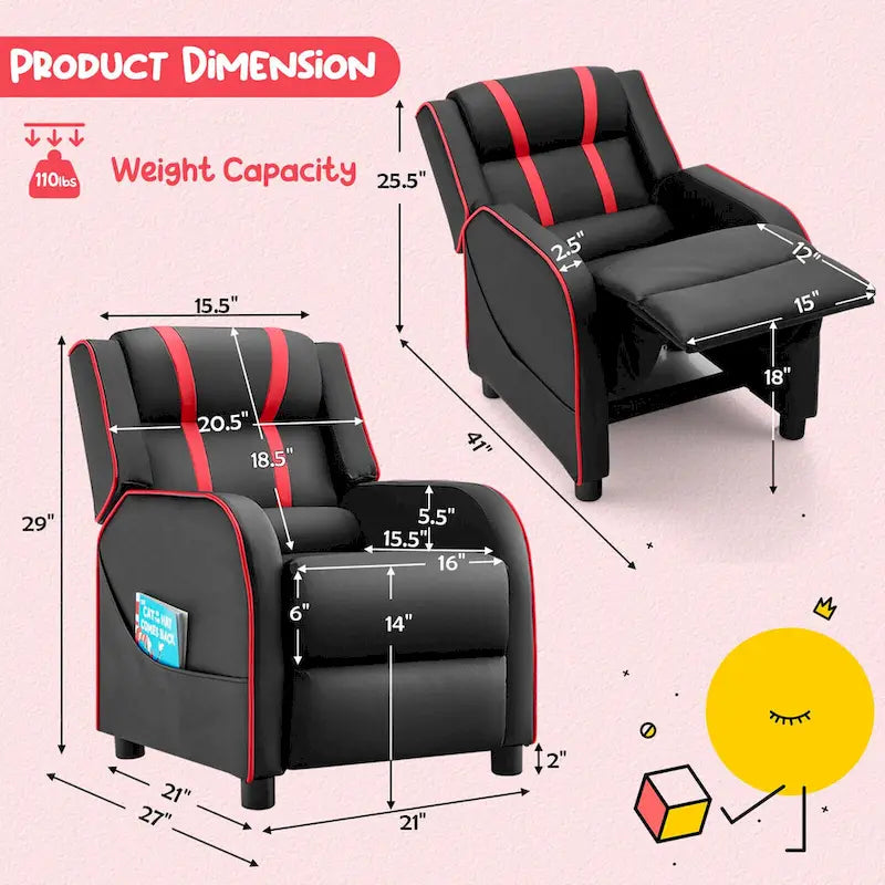 Poltrona Reclinabile per Bambini, Ergonomica, in Pelle, con Poggiapiedi