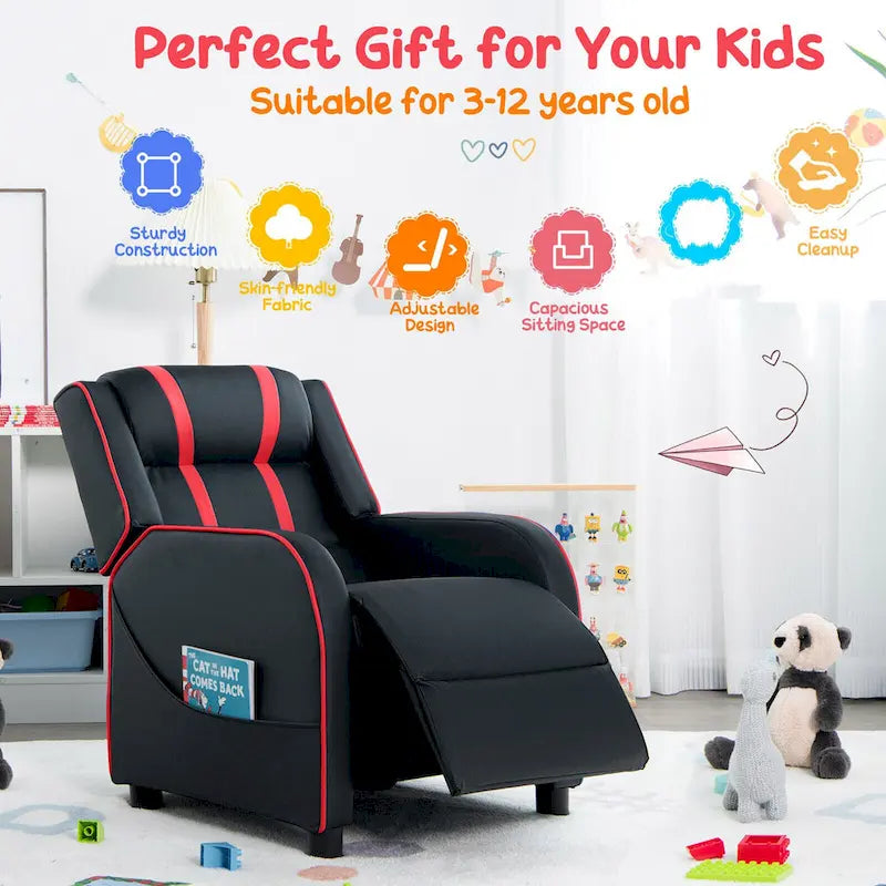 Poltrona Reclinabile per Bambini, Ergonomica, in Pelle, con Poggiapiedi