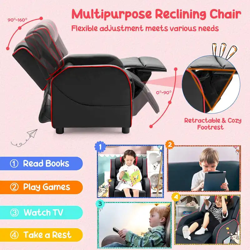 Poltrona Reclinabile per Bambini, Ergonomica, in Pelle, con Poggiapiedi