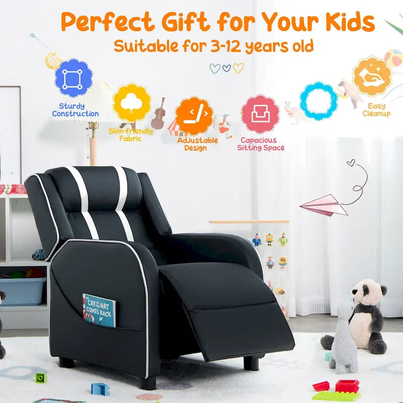 Poltrona Reclinabile per Bambini, Ergonomica, in Pelle, con Poggiapiedi