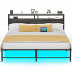 Telaio letto con testiera, Letto a piattaforma in metallo con luci LED e stazione di ricarica