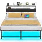 Telaio letto con testiera, Letto a piattaforma in metallo con luci LED e stazione di ricarica