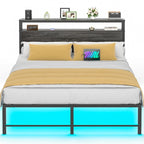 Telaio letto con testiera, Letto a piattaforma in metallo con luci LED e stazione di ricarica
