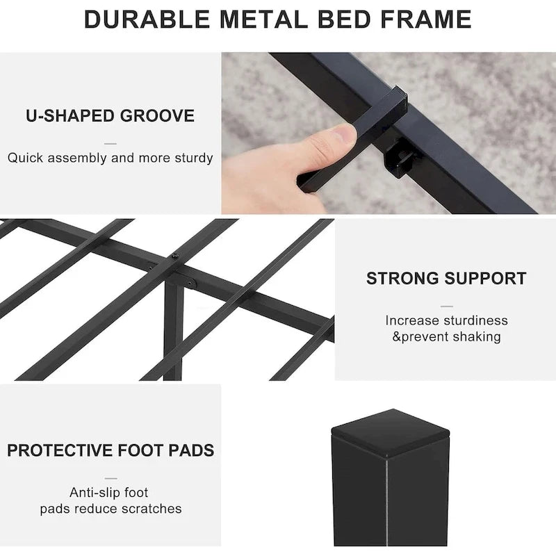 Classico telaio letto in metallo nero a volute con piattaforma