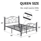 Classico telaio letto in metallo nero a volute con piattaforma
