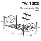 Classico telaio letto in metallo nero a volute con piattaforma