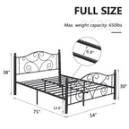 Classico telaio letto in metallo nero a volute con piattaforma