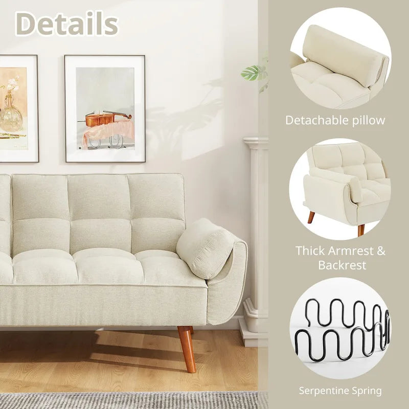 Divano letto futon da 191,5 cm (75,39 pollici), divano letto imbottito convertibile con schienale trapuntato sdoppiato reclinabile