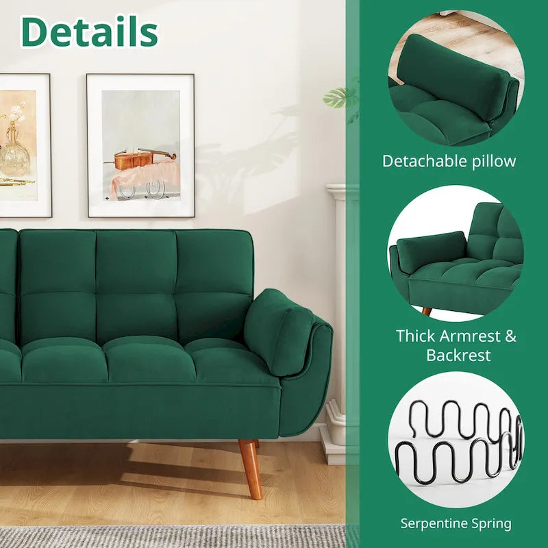 Divano letto futon da 191,5 cm (75,39 pollici), divano letto imbottito convertibile con schienale trapuntato sdoppiato reclinabile