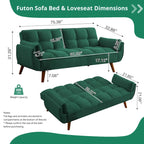 Divano letto futon da 191,5 cm (75,39 pollici), divano letto imbottito convertibile con schienale trapuntato sdoppiato reclinabile