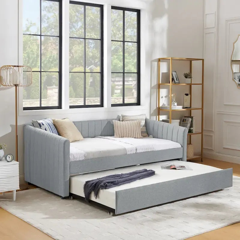 Divano letto singolo in lino con rotelle e righe verticali - Capacità 227 kg