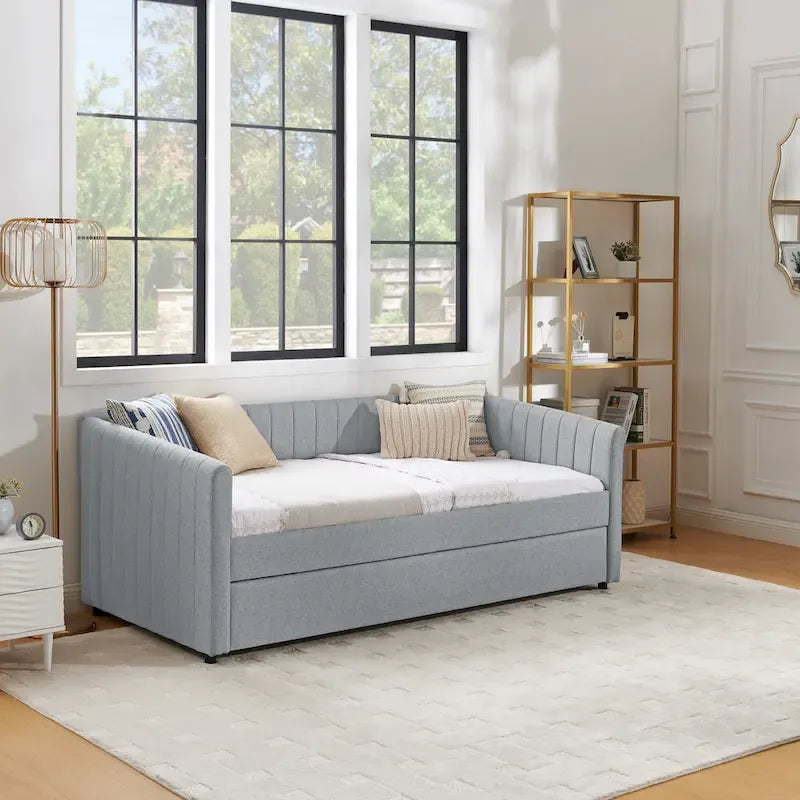 Divano letto singolo in lino con rotelle e righe verticali - Capacità 227 kg