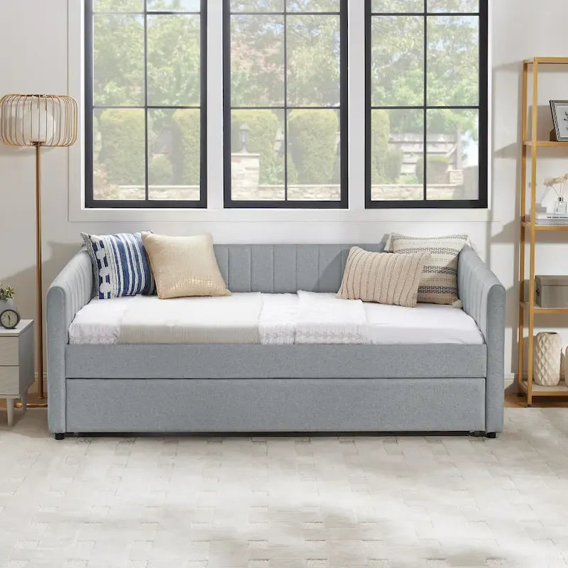 Divano letto singolo in lino con rotelle e righe verticali - Capacità 227 kg