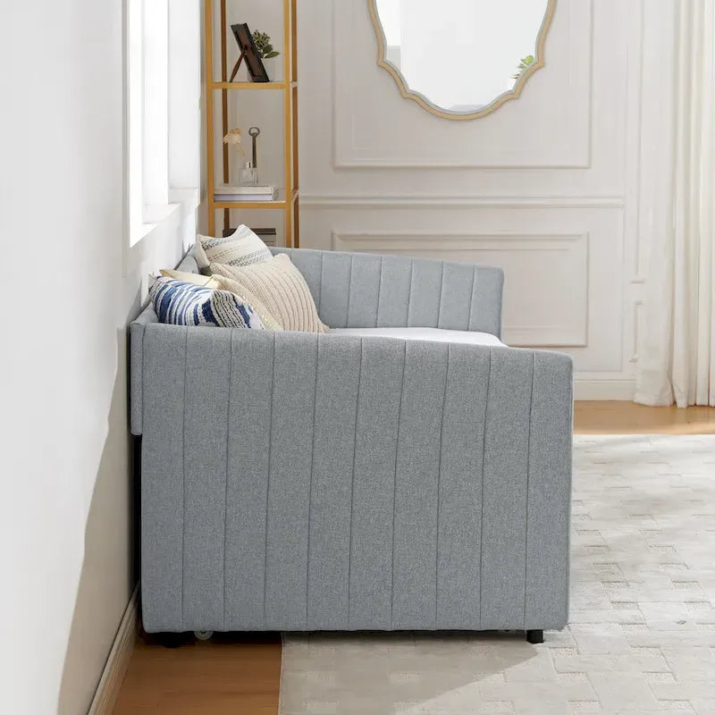 Divano letto singolo in lino con rotelle e righe verticali - Capacità 227 kg