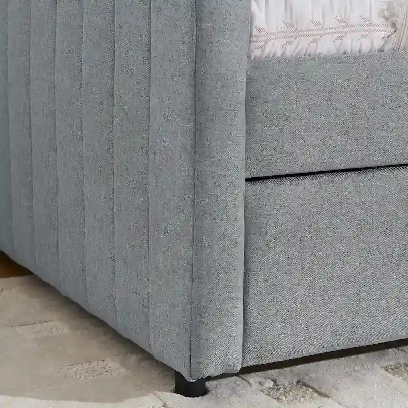 Divano letto singolo in lino con rotelle e righe verticali - Capacità 227 kg
