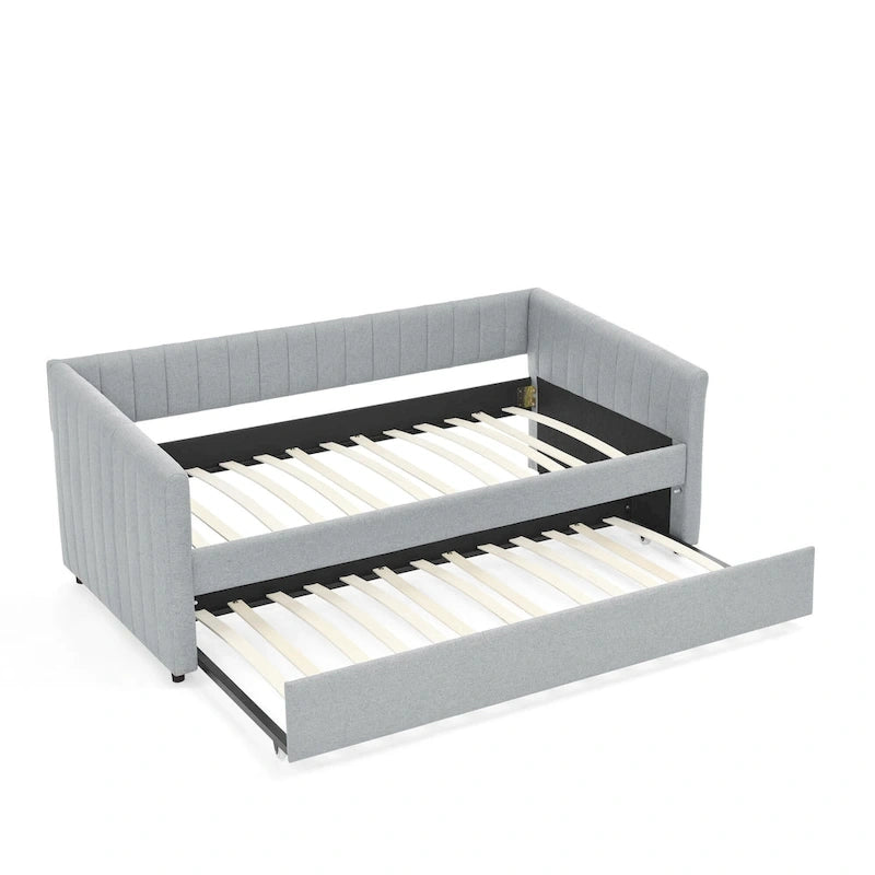 Divano letto singolo in lino con rotelle e righe verticali - Capacità 227 kg