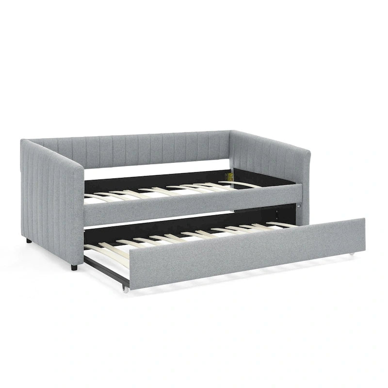 Divano letto singolo in lino con rotelle e righe verticali - Capacità 227 kg