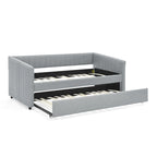 Divano letto singolo in lino con rotelle e righe verticali - Capacità 227 kg