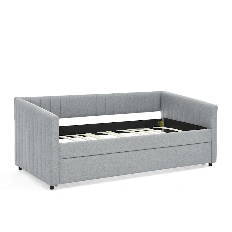 Divano letto singolo in lino con rotelle e righe verticali - Capacità 227 kg