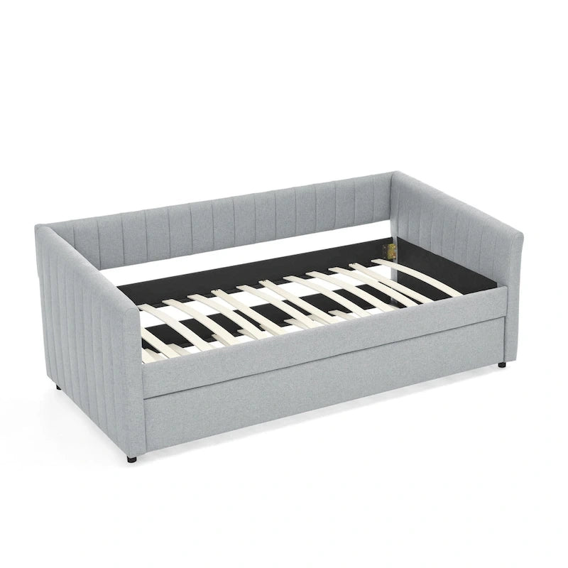 Divano letto singolo in lino con rotelle e righe verticali - Capacità 227 kg
