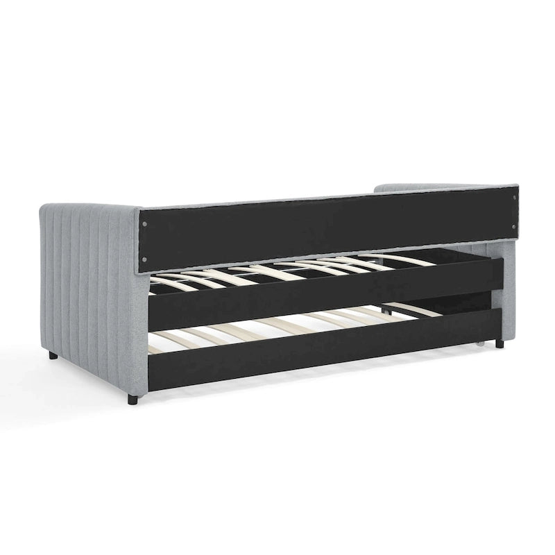 Divano letto singolo in lino con rotelle e righe verticali - Capacità 227 kg