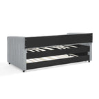 Divano letto singolo in lino con rotelle e righe verticali - Capacità 227 kg