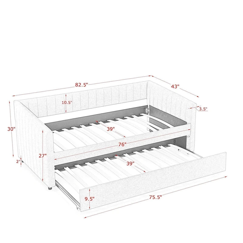 Divano letto singolo in lino con rotelle e righe verticali - Capacità 227 kg