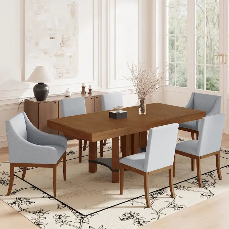 Set da pranzo rustico da 7 pezzi con tavolo allungabile e 6 sedie