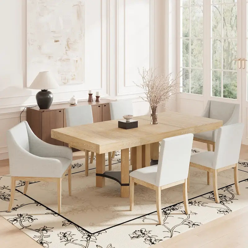 Set da pranzo rustico da 7 pezzi con tavolo allungabile e 6 sedie