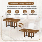 Set da pranzo rustico da 7 pezzi con tavolo allungabile e 6 sedie