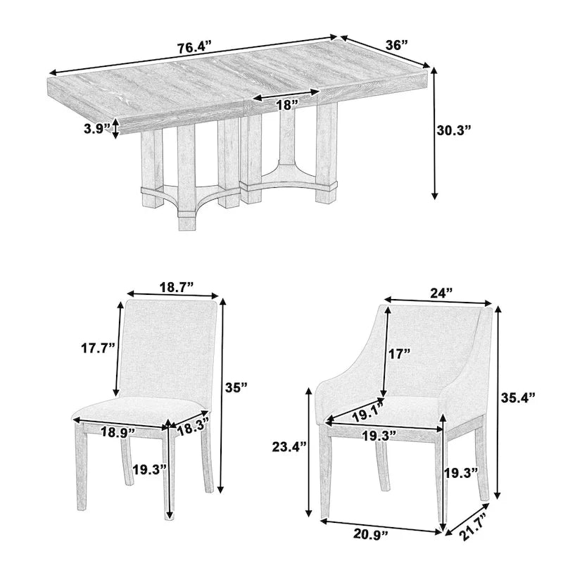 Set da pranzo rustico da 7 pezzi con tavolo allungabile e 6 sedie