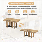 Set da pranzo rustico da 7 pezzi con tavolo allungabile e 6 sedie