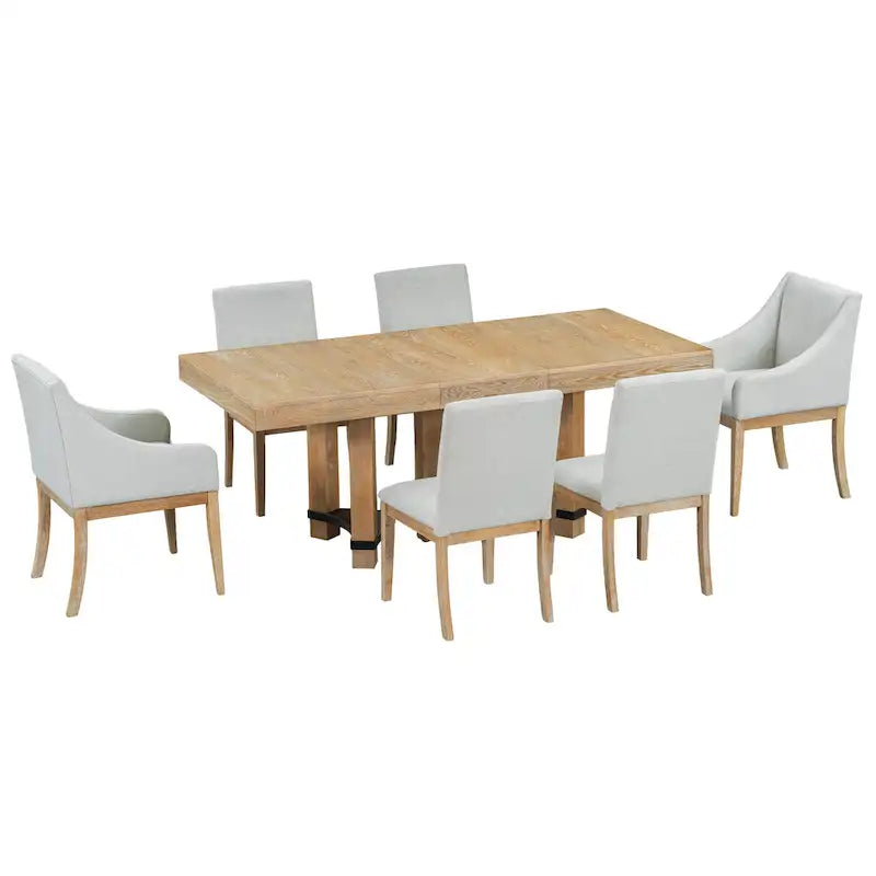 Set da pranzo rustico da 7 pezzi con tavolo allungabile e 6 sedie