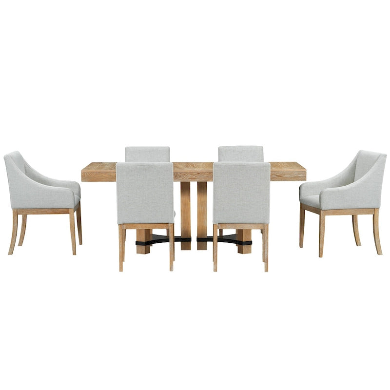 Set da pranzo rustico da 7 pezzi con tavolo allungabile e 6 sedie