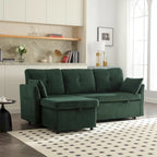 Divano modulare a 3 posti a L verde 81.1 con chaise longue reversibile e vano portaoggetti, divano letto in velluto felpato per soggiorno