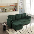 Divano modulare a 3 posti a L verde 81.1 con chaise longue reversibile e vano portaoggetti, divano letto in velluto felpato per soggiorno