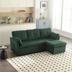 Divano modulare a 3 posti a L verde 81.1 con chaise longue reversibile e vano portaoggetti, divano letto in velluto felpato per soggiorno