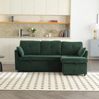 Divano modulare a 3 posti a L verde 81.1 con chaise longue reversibile e vano portaoggetti, divano letto in velluto felpato per soggiorno