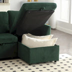 Divano modulare a 3 posti a L verde 81.1 con chaise longue reversibile e vano portaoggetti, divano letto in velluto felpato per soggiorno
