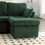 Divano modulare a 3 posti a L verde 81.1 con chaise longue reversibile e vano portaoggetti, divano letto in velluto felpato per soggiorno