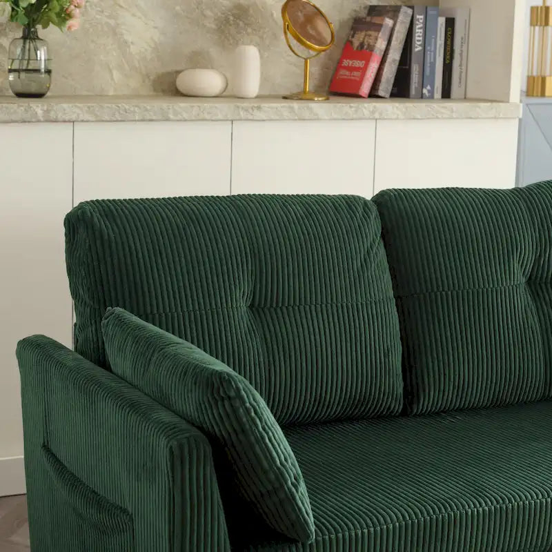 Divano modulare a 3 posti a L verde 81.1 con chaise longue reversibile e vano portaoggetti, divano letto in velluto felpato per soggiorno