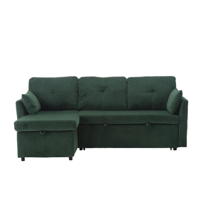 Divano modulare a 3 posti a L verde 81.1 con chaise longue reversibile e vano portaoggetti, divano letto in velluto felpato per soggiorno