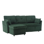 Divano modulare a 3 posti a L verde 81.1 con chaise longue reversibile e vano portaoggetti, divano letto in velluto felpato per soggiorno